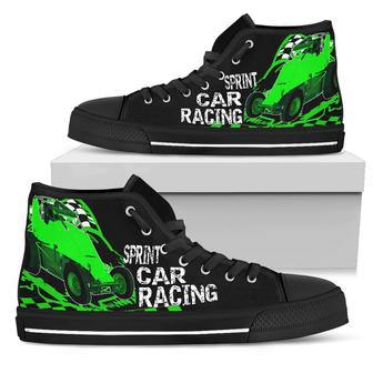 Sprint Car Racing Non Wing High Top Shoes Green - Monsterry