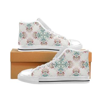 Square floral indian flower pattern Men's High Top Shoes White - Monsterry AU
