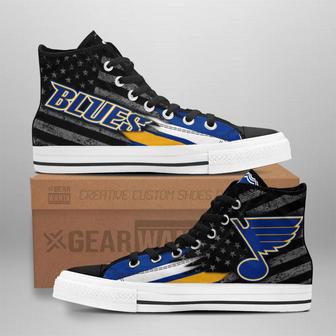 St. Louis Blues High Top Shoes Custom American Flag Sneakers | Favorety CA