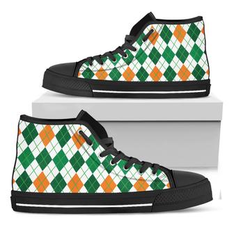 St Patrick'S Day Argyle Black High Top Shoes - Monsterry