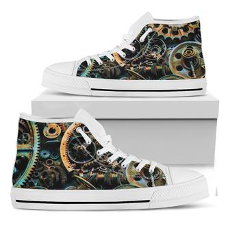 Steampunk Cogs And Gears Print White High Top Shoes - Monsterry AU