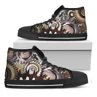 Steampunk Gears And Cogs Print Black High Top Shoes - Monsterry DE