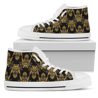 Steampunk Gold Owl Design Themed Print Women High Top Shoes - Monsterry