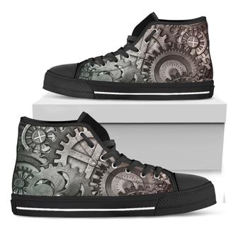 Steampunk Metal Gears Print Black High Top Shoes - Monsterry