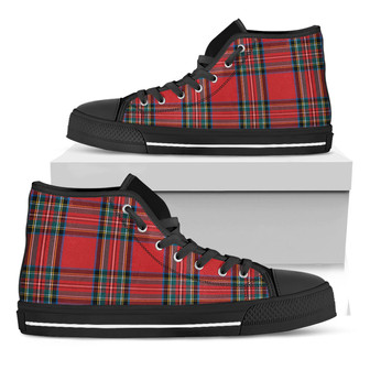 Stewart Tartan Scottish Pattern Print Black High Top Shoes - Monsterry