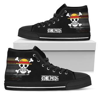 Straw Hat Jolly Pirates Sneakers High Top Shoes One Piece Fan - Monsterry CA