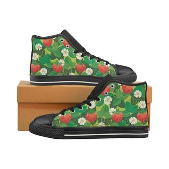 Strawberry Leaves Pattern Men's High Top Shoes Black - Monsterry AU