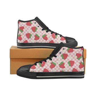 Strawberry Pattern Stripe Background Men's High Top Shoes Black - Monsterry UK