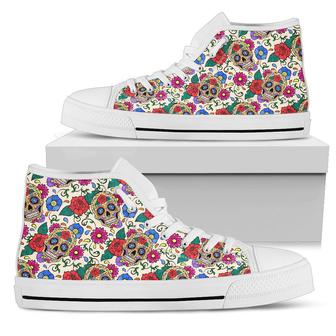Sugar Skull Colorful Themed Print Women High Top Shoes - Monsterry