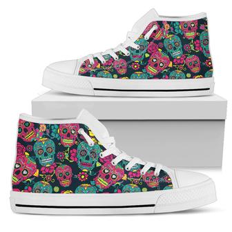 Sugar Skull Floral Design Themed Print Women High Top Shoes - Monsterry