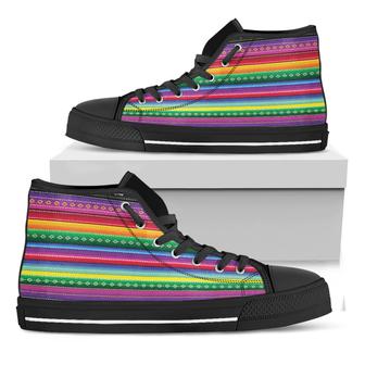 Sugar Skull Mexican Serape Black High Top Shoes - Monsterry UK