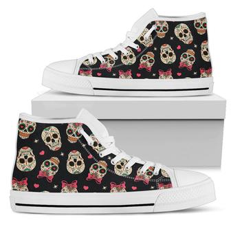 Sugar Skull Pink Bow Themed Print Women High Top Shoes - Monsterry AU