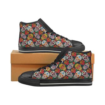 Suger Skull Pattern Background Women's High Top Shoes Black - Monsterry UK