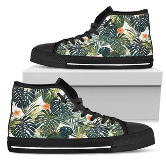Summer Hawaiian Leaves Pattern Print Men's High Top Shoes - Monsterry
