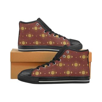 Sun Pattern Red Background Men's High Top Shoes Black - Monsterry AU