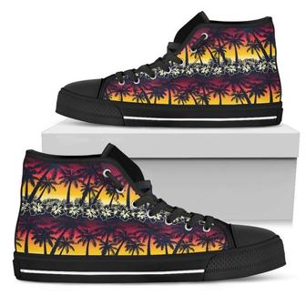 Sunset Hibiscus Palm Tree Men's High Top Shoes - Monsterry UK