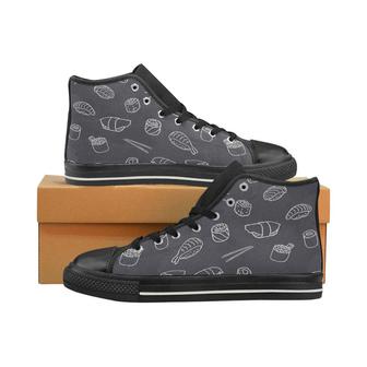 sushi pattern black background Women's High Top Shoes Black - Monsterry AU