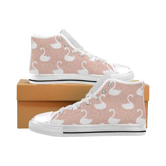 Swan flower light pink background Men's High Top Shoes White - Monsterry UK