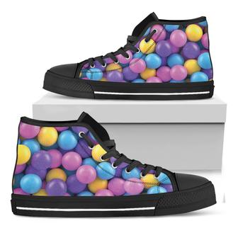 Sweet Candy Ball Pattern Print Black High Top Shoes - Monsterry