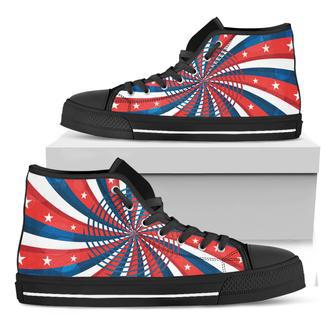 Swirly American Patriotic Print Black High Top Shoes | Favorety CA