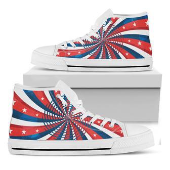 Swirly American Patriotic Print White High Top Shoes | Favorety AU