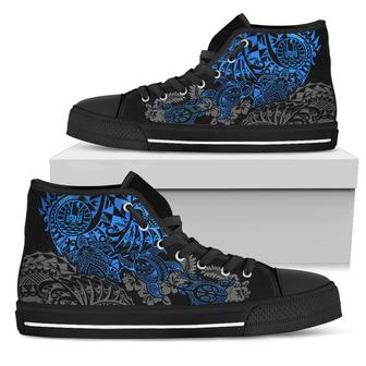 Tahiti Polynesian High Top Shoes - Blue Turtle Hibiscus Flowing - Monsterry CA
