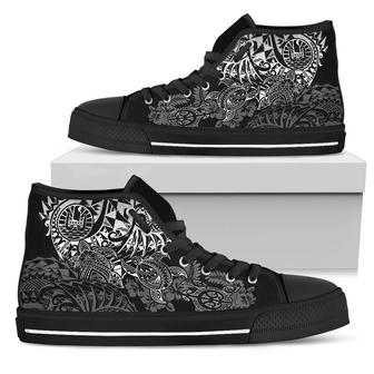 Tahiti Polynesian High Top Shoes - White Turtle Hibiscus Flowing - Monsterry