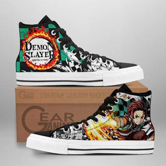 Tanjiro Fire High Top Shoes Custom Anime Demon Slayer Sneakers | Favorety CA