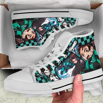 Tanjiro Sneakers Kimetsu No Yaiba High Top Shoes Anime Fan - Monsterry UK