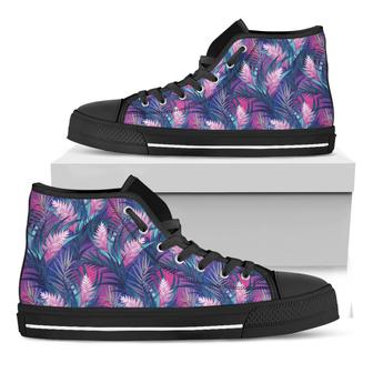Teal And Pink Tropical Floral Print Black High Top Shoes - Monsterry AU