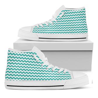 Teal And White Chevron Pattern Print White High Top Shoes - Monsterry UK