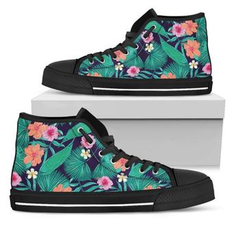 Teal Hawaiian Leaf Flower Women's High Top Shoes - Monsterry DE