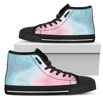 Teal Pink Liquid Marble Print Men's High Top Shoes - Monsterry UK