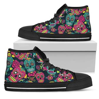 Teal Pink Sugar Skull Women's High Top Shoes - Monsterry UK