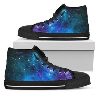 Teal Purple Stardust Galaxy Space Print Men's High Top Shoes - Monsterry