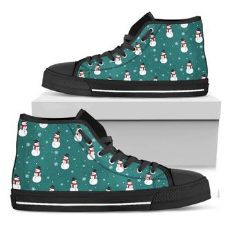 Teal Snowman Pattern Print Black High Top Shoes - Monsterry