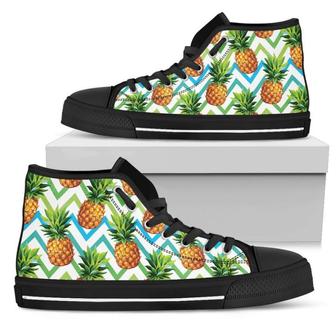 Teal Zig Zag Pineapple Men's High Top Shoes - Monsterry