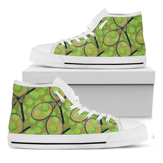 Tennis Ball And Racket Pattern Print White High Top Shoes - Monsterry