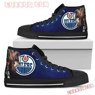 Thor Head Beside Edmonton Oilers High Top Shoes Sport Sneakers | Favorety