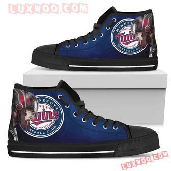 Thor Head Beside Minnesota Twins High Top Shoes Sport Sneakers | Favorety