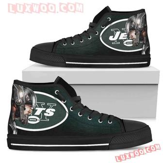 Thor Head Beside New York Jets High Top Shoes Sport Sneakers | Favorety