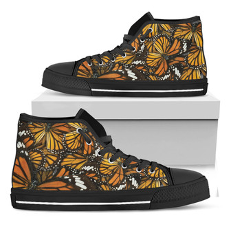Tiger Monarch Butterfly Pattern Print Black High Top Shoes - Monsterry