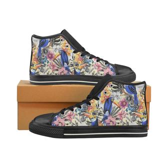 Toucan Leaves Flower Pattern Men's High Top Shoes Black - Monsterry CA