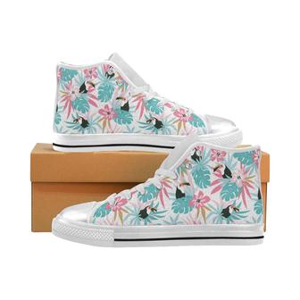 Toucan tropical flower leave pattern Women's High Top Shoes White - Monsterry