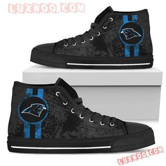 Triple Stripe Bar Dynamic Carolina Panthers High Top Shoes Sport Sneakers | Favorety