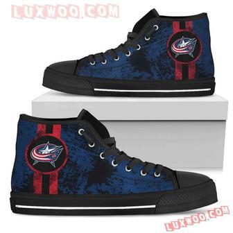 Triple Stripe Bar Dynamic Columbus Blue Jackets High Top Shoes Sport Sneakers | Favorety