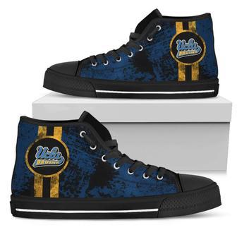 Triple Stripe Bar Dynamic UCLA Bruins High Top Shoes | Favorety