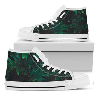 Tropical Fern Leaf Print White High Top Shoes - Monsterry