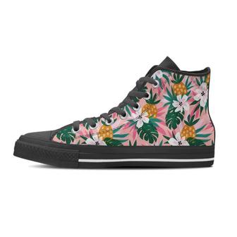 Tropical Flower Hawaiian Pineapple Print Women's High Top Shoes - Monsterry DE