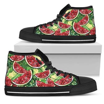 Tropical Leaves Watermelon Men's High Top Shoes - Monsterry